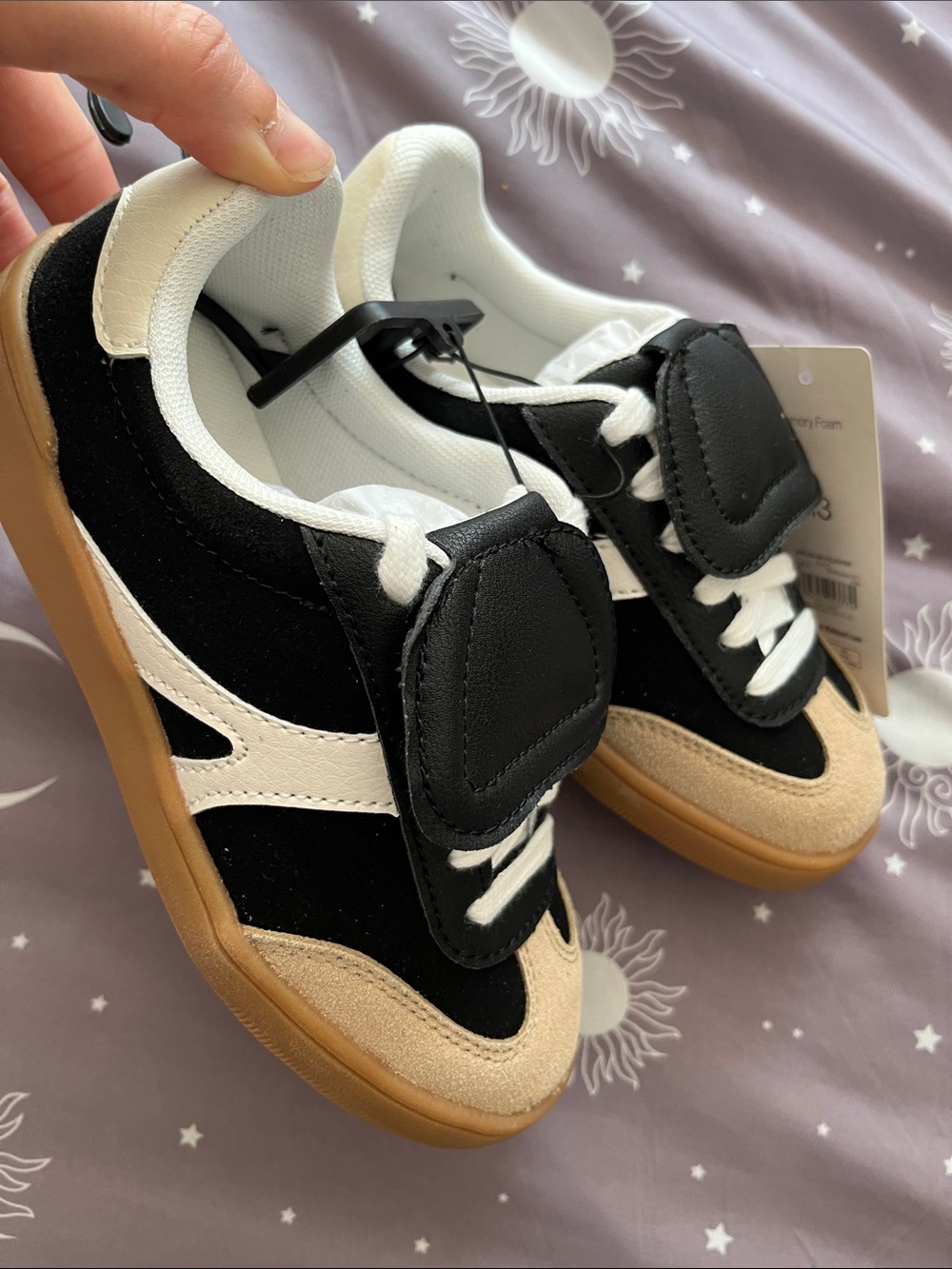 Kids Black, White & Tan Athletic Sneakers with Gum Sole